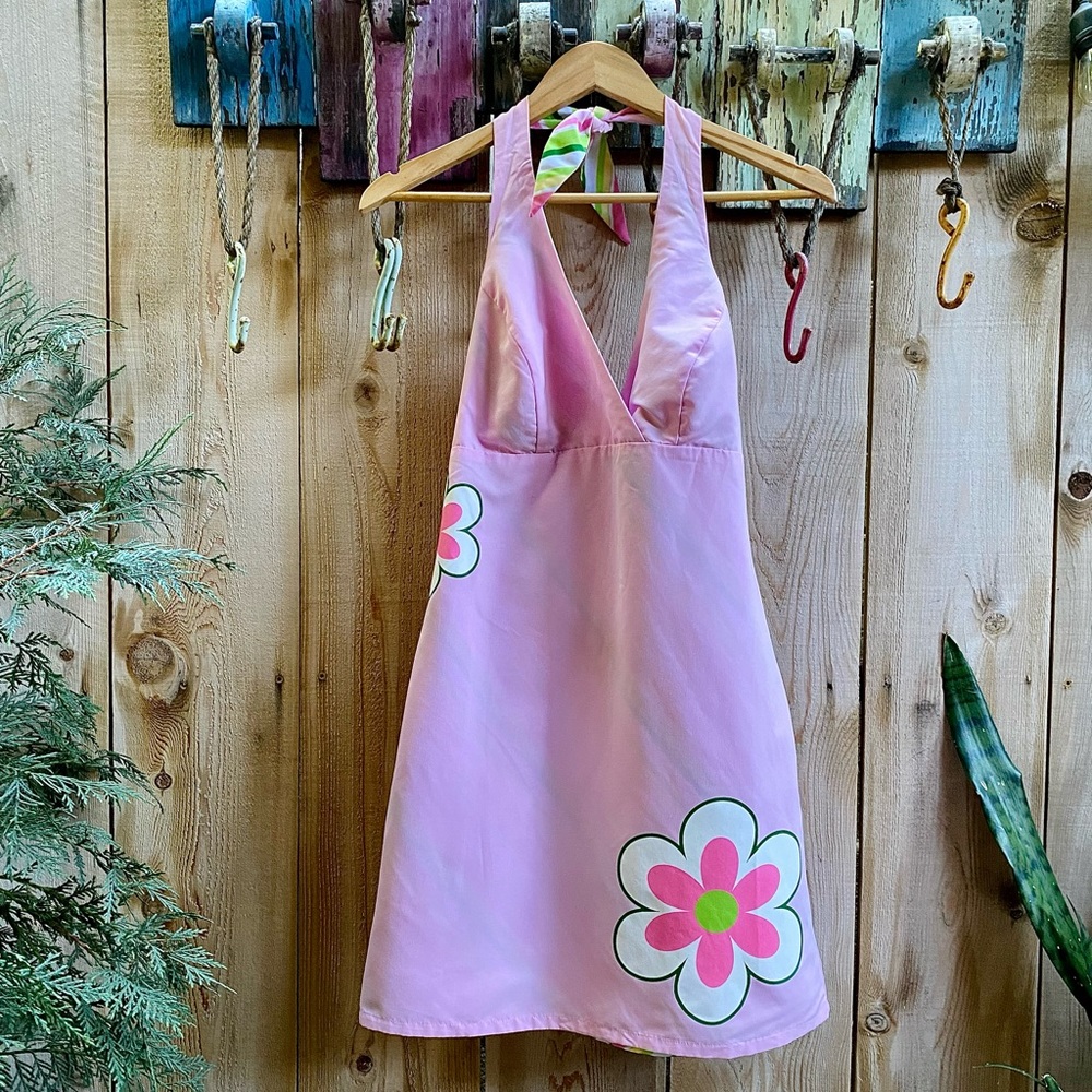 Groovy 90s/Y2K Halter Dress (REVERSIBLE)!